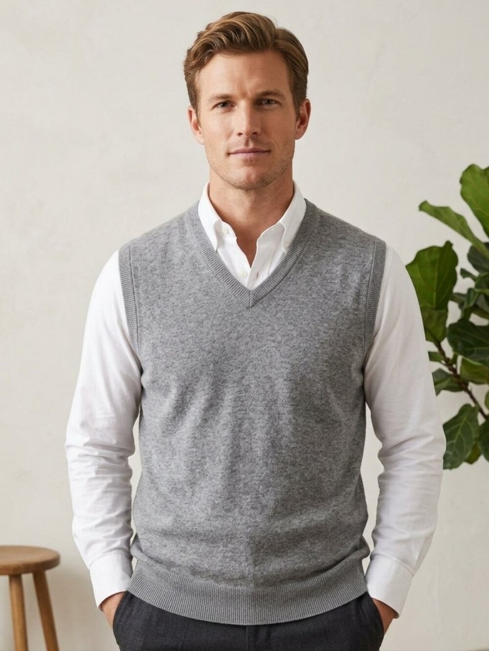 Brady Brand Men’s Large Gray Knit V-Neck Sweater Vest Golf Athleisure